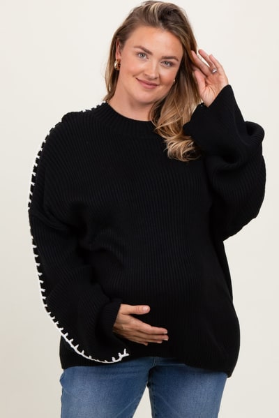 PinkBlush Black Contrast Stitch Maternity Plus Sweater