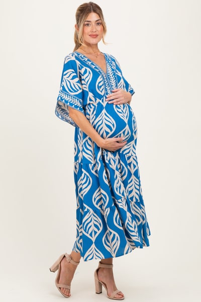 PinkBlush Royal Blue Printed Dolman Sleeve Maternity Maxi Dress