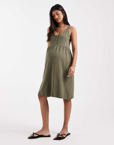 ASOS Mamalicious Maternity 2 function nursing button up mini sundress in dark khaki