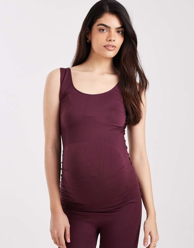 ASOS Mamalicious Maternity seamless tank top in burgundy - part of a set