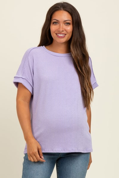 PinkBlush Lavender Exposed Seam Short Sleeve Maternity Top