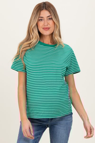 PinkBlush Green/White Short Sleeve Round Neck Stripe Maternity Tee
