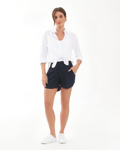 Ripe Maternity Indi Shirred Linen Short Navy