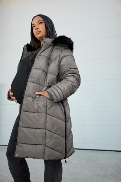 Yours Clothing BUMP IT UP MATERNITY Grey Zip Side Puffer Coat