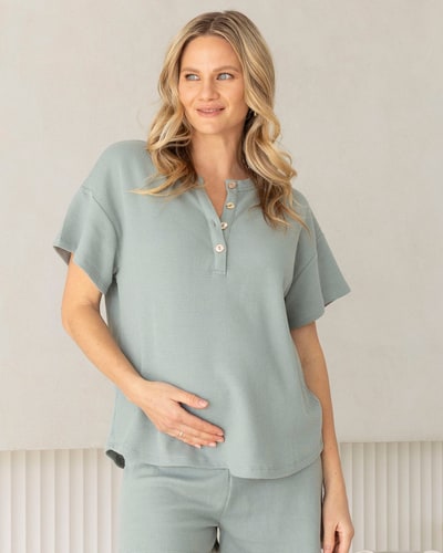Angel Maternity Amara Maternity Cotton Blend Lounge Top in Dusty Green