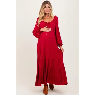 Target Pinkblush Red Ruffled Fit And Flare Maternity Maxi Dress Small