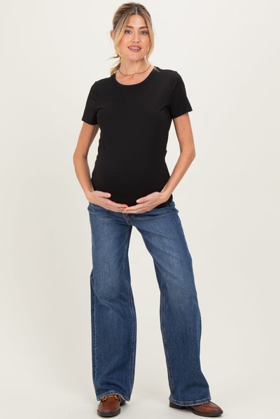 PinkBlush Navy Dark Wash Wide Leg Maternity Jeans