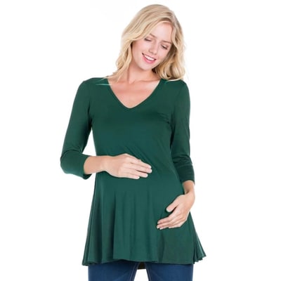 Target 24seven Comfort Apparel Womens Three Quarter Sleeve V-Neck Maternity Tunic Top -FOREST-S