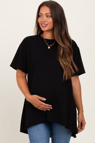 PinkBlush Black Oversized Cut Hem Maternity Short Sleeve T-Shirt