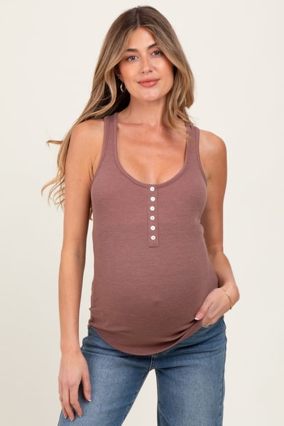PinkBlush Mauve Button Front Maternity Tank Top