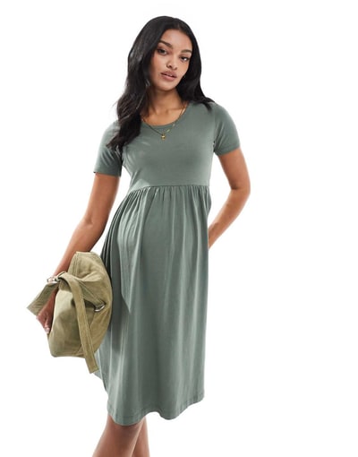 ASOS Mamalicious Maternity mini smock t-shirt dress in khaki
