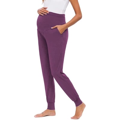 Target Women's Maternity Workout Leggings Over The Belly Pregnancy Yoga Pants with Pockets Soft Activewear Work Pants Purple S