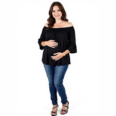Target 24seven Comfort Apparel Maternity Bell Sleeve Loose Fit Tunic Top-Black-XL