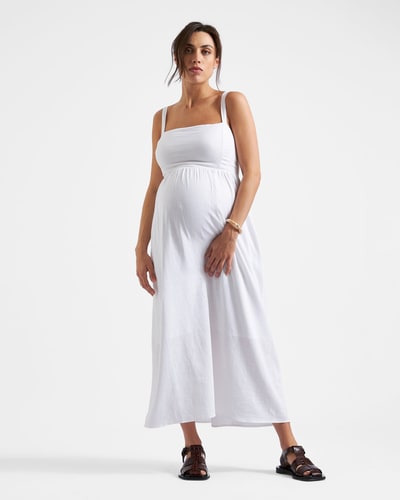 Ripe Maternity Simone Tie Back Linen Dress  White