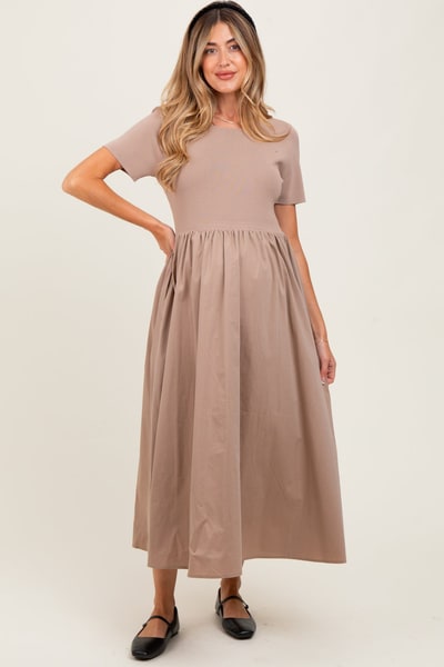 PinkBlush Taupe Solid Maternity Maxi Dress