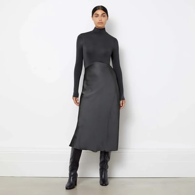 For The Creators Turtle Neck Satin & Jersey DressGrey