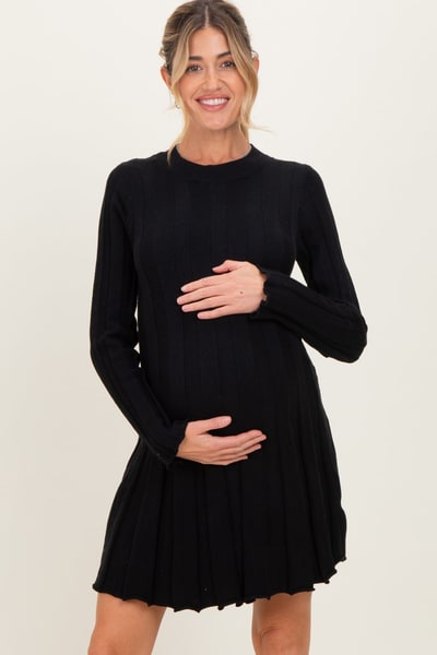 PinkBlush Black Wide Rib Maternity Mini Sweater Dress