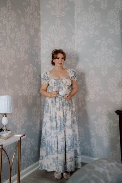 Worth Collective Olivia 100% Cotton Maxi Dress in Blue Toile - Bump Friendly