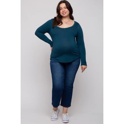 Target Pinkblush Dark Teal Basic Long Sleeve Plus Maternity Top 1X