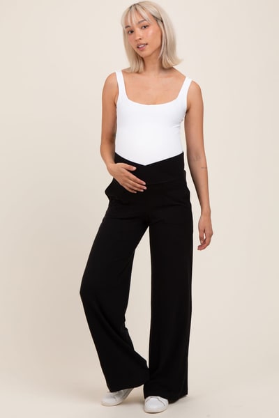 PinkBlush Black Crossover Waist Active Wide Leg Maternity Pant