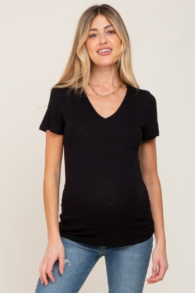 PinkBlush Black Basic V-Neck Maternity Tee