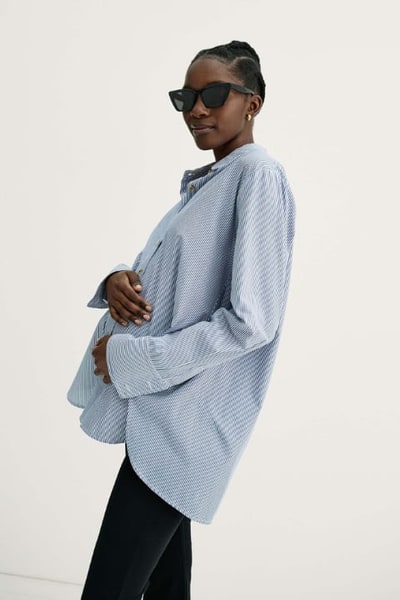 For The Creators The Nursing Friendly Maternity Classic Buttondown - Blue & White Stripe