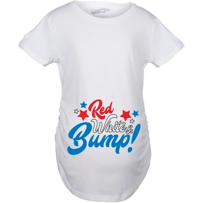 Target Maternity Red White and Bump Funny T shirts Announce Pregnancy Cute T shirt - Crazy Dog Maternity T Shirt For Fourth Of July White XL