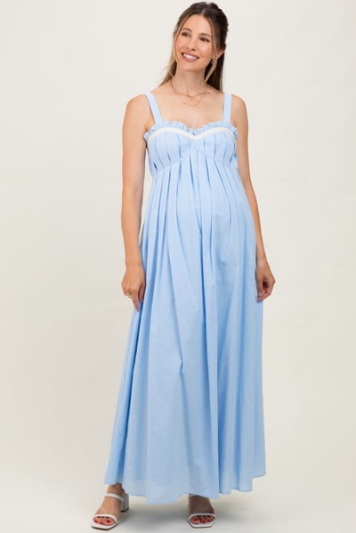 PinkBlush Light Blue Sweetheart Neckline Open Back Maternity Maxi Dress