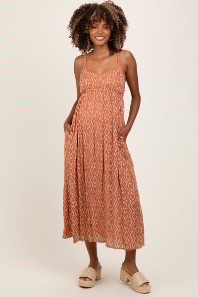 PinkBlush Rust Printed Sleeveless Maternity Midi Dress