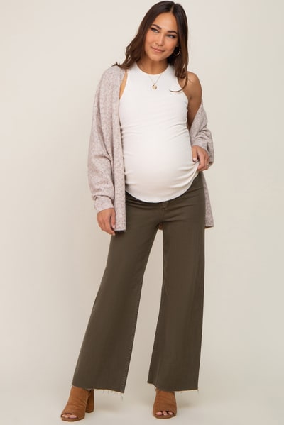 PinkBlush Olive Raw Hem Wide Leg Maternity Jeans
