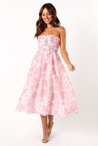 Petal & Pup Carter Strapless Midi Dress - Pink Floral