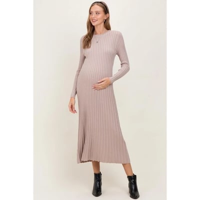 Target Pinkblush Beige Ribbed Long Sleeve Maternity Sweater Midi Dress Large