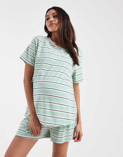 ASOS mix & match pajama tee in sage & blue stripes