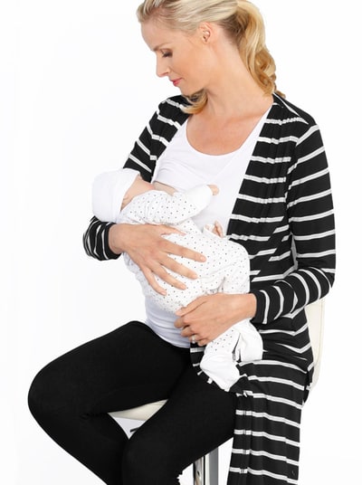 Angel Maternity Maternity Long Lounge Cardigan in Stripes