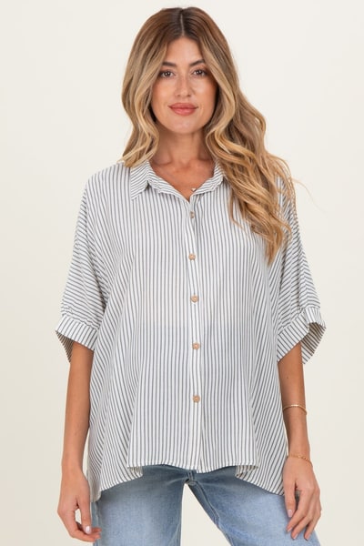 PinkBlush Black Striped Boxy Button Down Maternity Top
