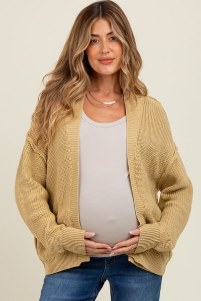 PinkBlush Yellow Chunky Knit Open Maternity Cardigan