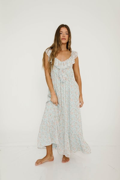 Worth Collective Desi Maxi Dress in Light Blue - Bump Friendly for Early Maternity *3/18 PRE-ORDER*
