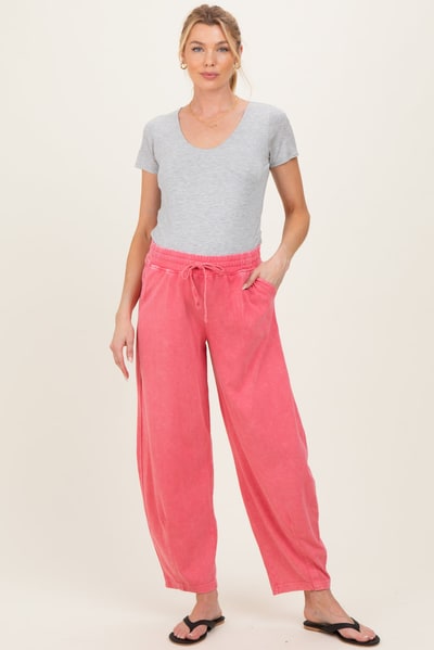 PinkBlush Strawberry Mineral Wash Barrel Leg Maternity Lounge Pants