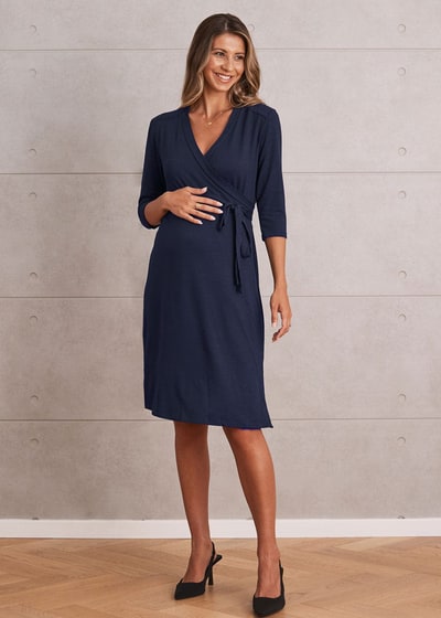 Angel Maternity Maternity Classic Wrap Feeding Dress in Navy