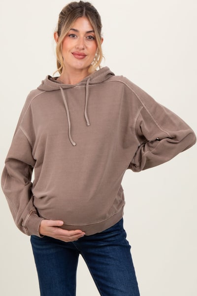 PinkBlush Mocha French Terry Hooded Maternity Sweatshirt