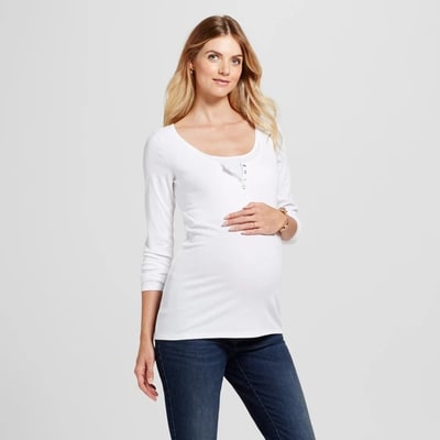 Target Long Sleeve Nursing Henley Maternity Top - Isabel Maternity by Ingrid & Isabel™ White L: Recycled Polyester Rayon Blend, Pullover Design