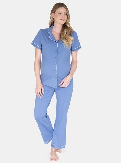Angel Maternity Maternity and Nursing Long Pant Pajama Set in Blue