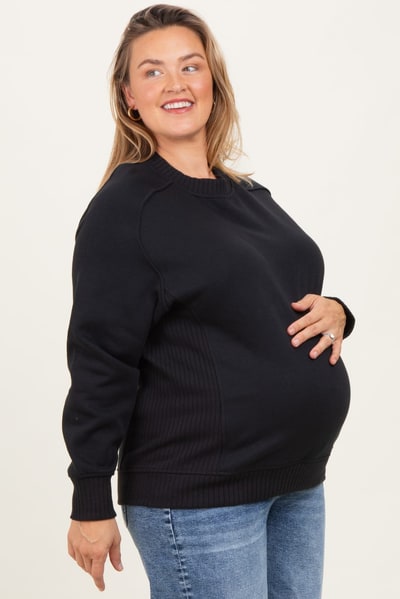 PinkBlush Black Pullover Terry Maternity Plus Crewneck