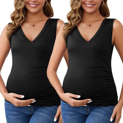Target INSPIRE CHIC Women's 2 Pcs Crossover Ruched Maternity Sleeveless Basic Shirt Tank Nursing Tops Large 2pack Black