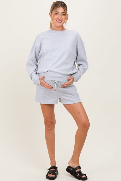 PinkBlush Heather Grey Fleece Sweatshirt Shorts Maternity Set