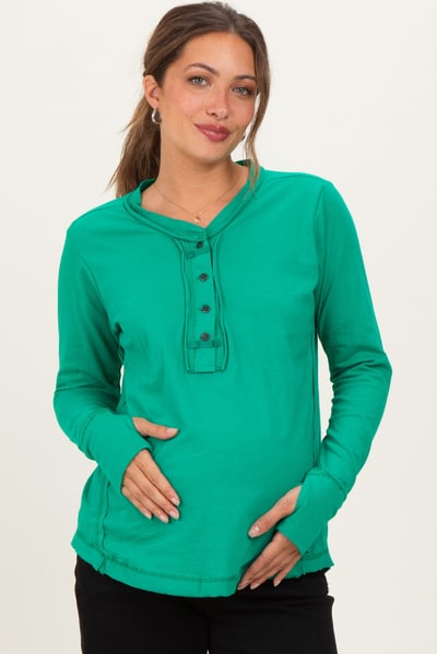 PinkBlush Green Long Sleeve Exposed Seam Maternity Top