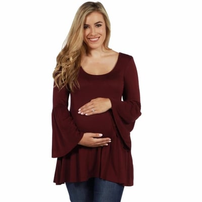 Target 24seven Comfort Apparel Womens Long Bell Sleeve Flared Maternity Tunic Top-PLUM-1X