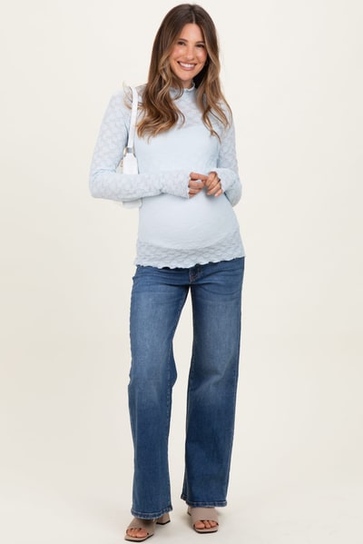 PinkBlush Blue Medium Wash Wide Leg Maternity Jeans