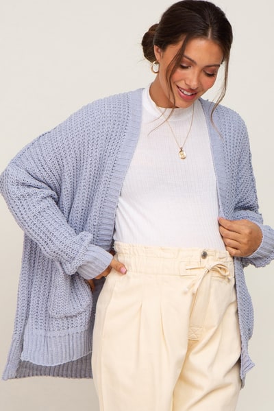 PinkBlush Light Blue Chunky Knit Oversized Maternity Cardigan