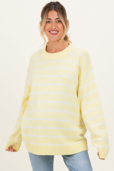 PinkBlush Yellow Striped Oversized Maternity Sweater
